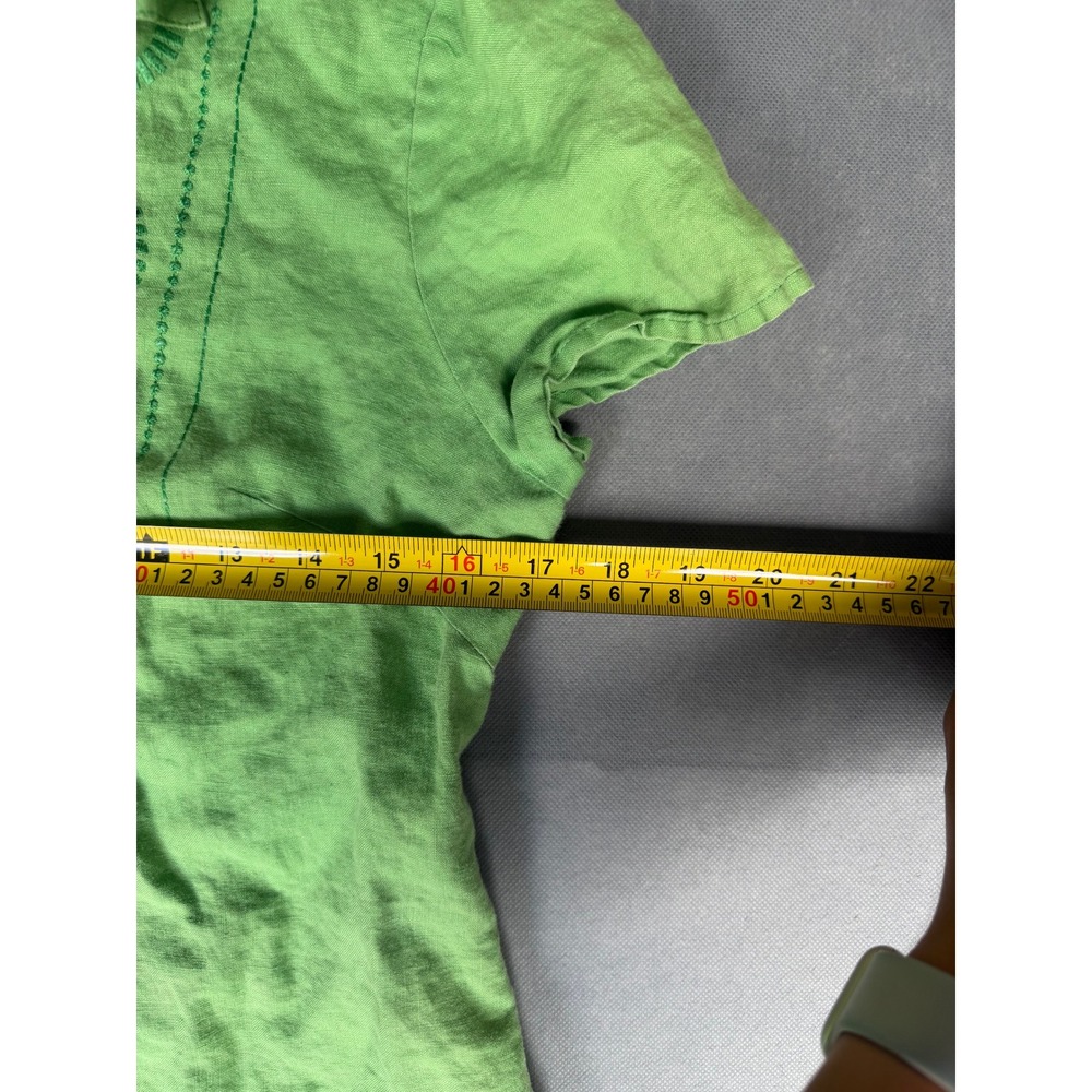 Ecologie Womens Small Lime Green 100% Linen Embroidered Short Sleeve Button Up - Picture 3 of 7